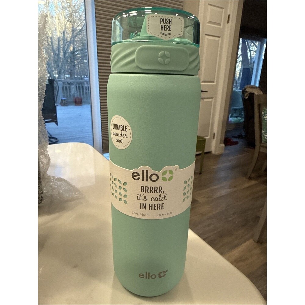 Ello Yucca 22oz Stainless Steel Water Bottle Straw Handle Mint Green NEW--